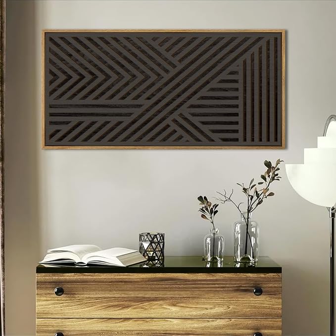 IARTTOP Large Black Framed Wood Wall Art for Living Room Abstract Modern Wooden Wall Decor Neutral Geometric Wall Sculpture Bedroom Office 20x40 Inch-Ruum Studio Home