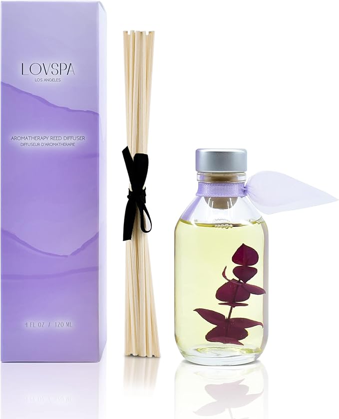 LOVSPA Reed Diffuser Set, DE-Stress Lavender Eucalyptus Scented Oil Diffuser with Sticks, Home Fragrance Accessories for Bathroom Shelf Decor, Aroma Diffusers for Home or Office Desk, USA Made-Ruum Studio Home