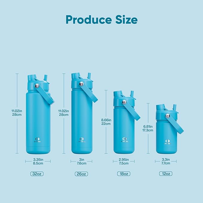 Insulated Water Bottle with Straw Stainless Steel Water Bottle, Leak-Proof, BPA-Free, Double Wall Vacuum Keeps Cold for 24 Hours for Sports, Travel, School (18 oz, Azure Blue)-Ruum Studio Home