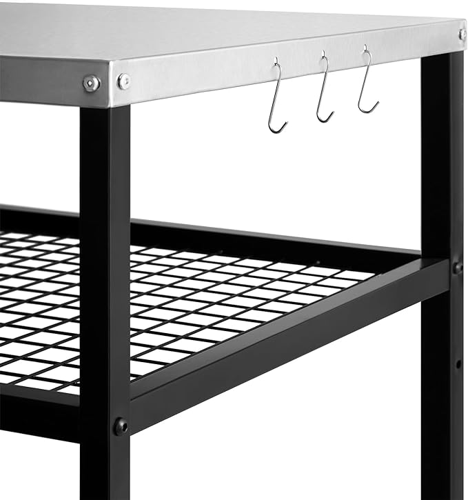 Stainless Steel Outdoor Grill Cart Pizza Oven Stand Trolley Table with Wheels Three-Shelf Movable Food Prep and Work Table Heavy Duty Grill Carts Outdoor Cart 31.5"×24"×35.5"-Ruum Studio Home