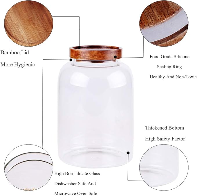 Large Glass Food Canisters, 66 FL OZ(1950ml) Kitchen Serving Stoarge Container with Airtight Acacia Lids, Cereal Dispenser Jars for Spaghetti Pasta, Powder, Spice, Tea, Coffee(7.6inch high)-Ruum Studio Home
