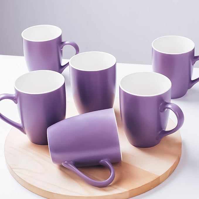 Coffee Mugs Set of 6, 12oz Ceramic Coffee Mugs with Handle, Matte Porcelain Purple Coffee Mug for Latte, Tea, Cocoa, Cappuccino, Cups for Women Men for Home Restaurant Mug (Purple)-Ruum Studio Home