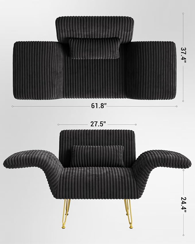 Txtin's Comfy Accent Chair Reading Chair for Bedroom Cozy Wing Arm Living Room Single Sofa Chair with Angle Adjustable Arms Black Corduroy Easy Assembly-Ruum Studio Home