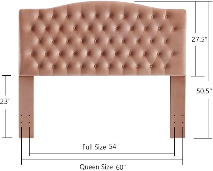 24KF Upholstered Tufted Button Velvet Headboard,Comfortable Fashional Headboard Queen/Full Size,Blush-Ruum Studio Home