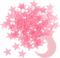 100 Stars and 1 Moon Glow in The Dark Luminous Fluorescent 3D Plastic Glow Stars Moon for Ceiling, Glowing Wall Stickers Create a Realistic Starry Sky, Room Decorations (Pink)-Ruum Studio Home