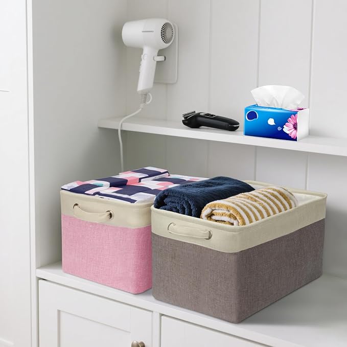 BALEINE 4 Pack Fabric Storage Bins for Shelves, Linen Storage Baskets for Organizing, Decorative Closet Bins for Clothes, Home (Skyblue, 15''x11''x9.5'')-Ruum Studio Home