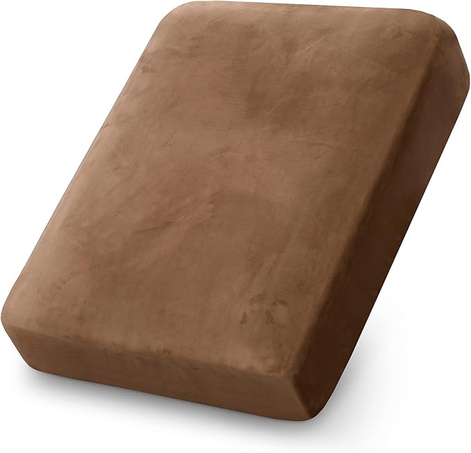 PrinceDeco Stretch Velvet Couch Cushion Cover,Soft Cushion Slipcover for Chair Cushion Furniture Protector Seat Cushion Sofa Cover Width Up to 29.5", Camel-Ruum Studio Home