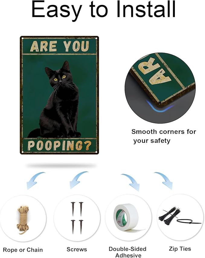 ALKB Funny Black Cat Sign Are You Pooping Metal Signs Black Cat Gift Vintage Bathroom Wall Decor 8 x 12 Inch-Ruum Studio Home