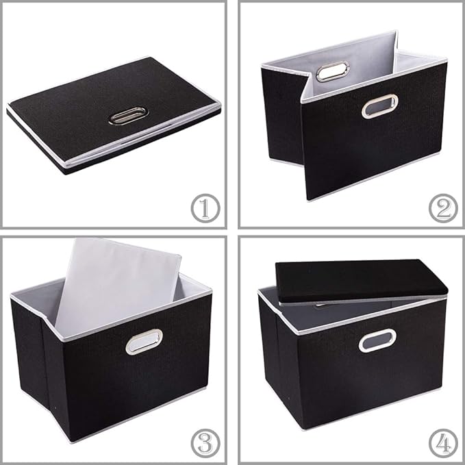 PRANDOM Extra Large Collapsible Storage Bins with Lids [5-Pack] Linen Fabric Foldable Storage Baskets Boxes Organizer Containers Cube with Cover for Bedroom Closet Office Nursery (22.8x15.75x13.8)-Ruum Studio Home