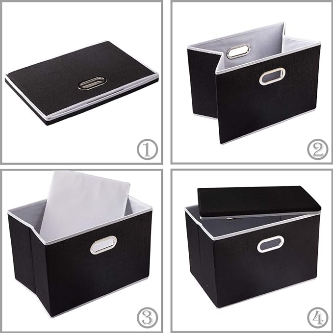 PRANDOM Large Foldable Storage Boxes with Lids [3-Pack] Fabric Collapsible Storage Bins Organizer Containers Baskets Cube with Cover for Home Bedroom Closet Office Nursery Black(17.7x11.8x11.8)-Ruum Studio Home