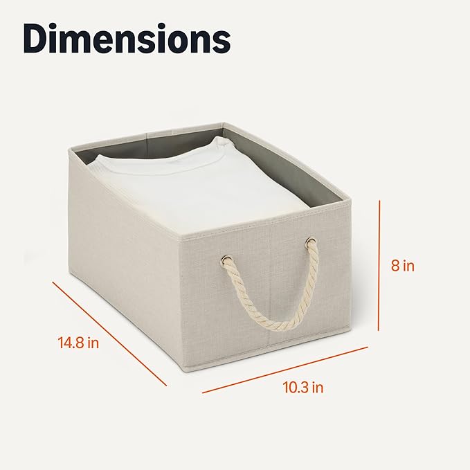 Amazon Basics Foldable Storage Bins with Rope Handles, Linen, Large, Pack of 3-Ruum Studio Home