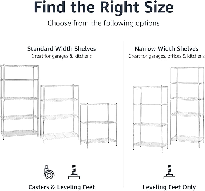 Amazon Basics 3-Shelf Adjustable Heavy Duty Steel Wire Rack Storage Shelving Organizer for Kitchen, Garage, 23.2" L x 13.4" W x 30" H, Chrome-Ruum Studio Home