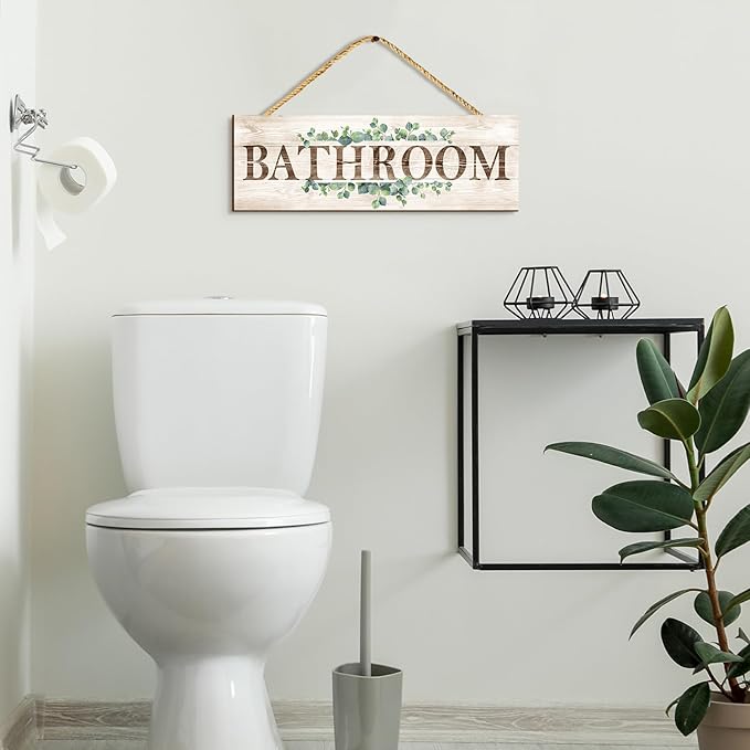 Bathroom Kitchen Laundry Pantry Sign Wall Decor 4 Piece, Wall Art with Plant Print, Rustic Farmhouse Wall Hanging Plaque Home Kitchen Decorative Bathroom, 4.7 x 13.7 inches-Ruum Studio Home