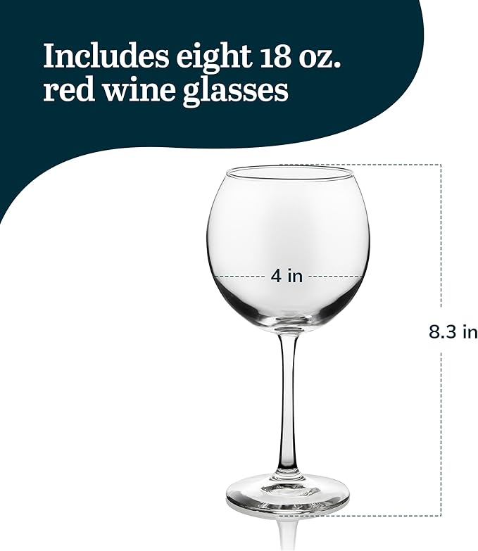 Libbey Midtown Red Wine Glass Set, 18.25 Oz Elegant Large Red Wine Glasses Set of 8, Long Stem Glass Wine Glasses for Weddings, Birthdays, and More-Ruum Studio Home