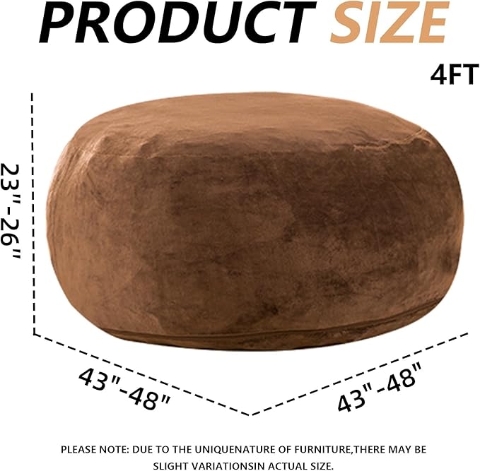 4FT Large Bean Bag Chairs,Big Adult Size Memory Foam Beanbags with Filler Included,Machine Washable Corduroy Cover,Soft Plush Gaming Bing Bag Puff Chair for Dorm, Living Room & Bedroom (Coffee Color)-Ruum Studio Home