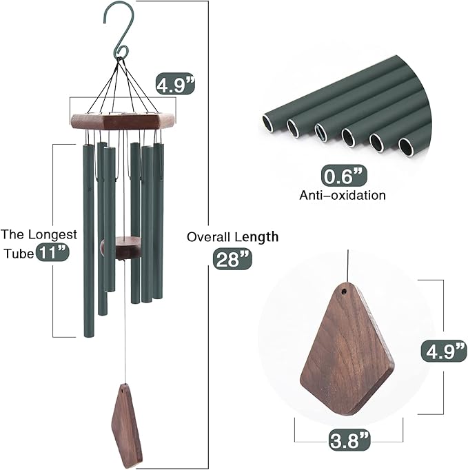 Small Green Wind Chimes for Outside, Tuned Soothing Melody, Sympathy Chimes for Mom/Housewarming, Outdoor Decoration-Ruum Studio Home