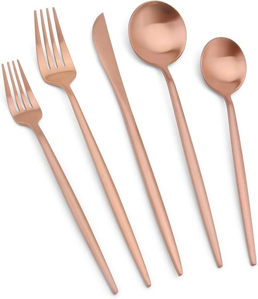 Matte Rosegold Silverware Set, Vanys 20 Piece Stainless Steel Cutlery Flatware Set, Kitchen Utensil Sets for 4, Tableware With Knife Spoons And Forks Set, Satin Finished Polished-Ruum Studio Home