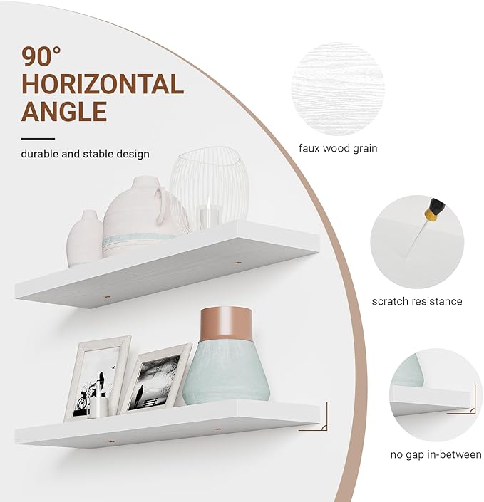 Heimlove 32 Inch Floating Shelves for Wall,White 9.3" Deep Floating Shelf Set of 2,Wall Mounted Shelves for Bathroom Bedroom Living Room Kitchen Office,Shelf for Books Storage Room,Home Decor-Ruum Studio Home