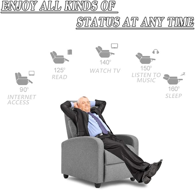 BestMassage | Recliner Chair | with 2 Point Massage Function | Textile Grey | with Lumbar Support, Adjustable Push Back, Footrest & Padded Seat | Easy Assembly | for Living Room, Home Theatre-Ruum Studio Home