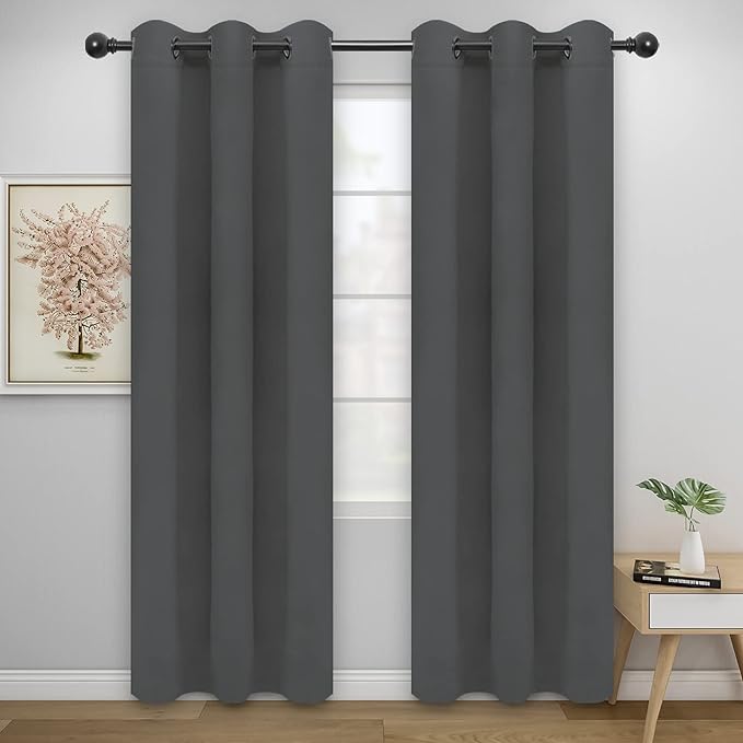 Easy-Going Blackout Curtains for Bedroom, Solid Thermal Insulated Grommet and Noise Reduction Window Drapes, Room Darkening Curtains for Living Room, 2 Panels(42x84 in, Gray)-Ruum Studio Home