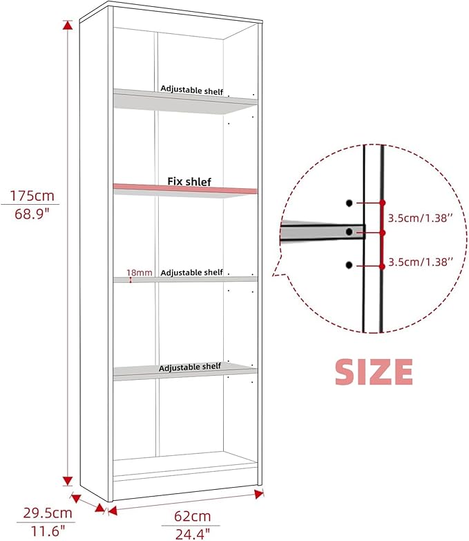 Bookshelf, Open Modern Bookshelf, 5 Shelf Bookcase with Freestanding Display Storage, Wooden Book Shelf for Bedroom, Living Room, Dinning Room, Office, Dray-Ruum Studio Home