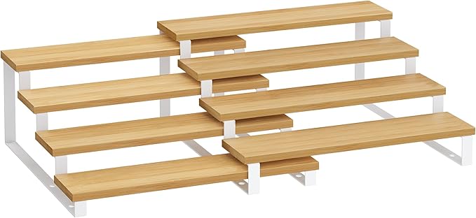 SONGMICS Display Risers, Set of 2 Engineered Wood Perfume Organizer Stand, 4-Tier Cupcake Stand Holder, Spice Rack, Shelf Risers for Figures, Dessert Shelves, Natural Beige and Cloud White UKCS216N02-Ruum Studio Home