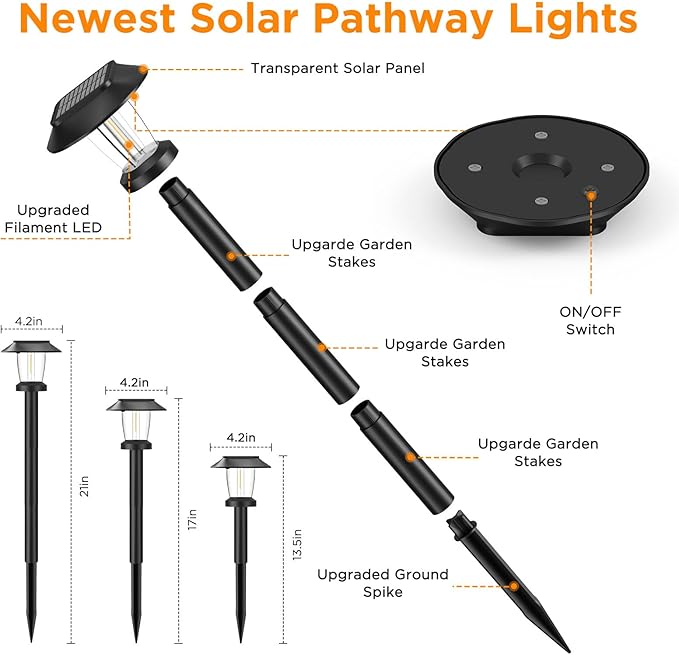 ALEPOD Solar Pathway Lights Outdoor - 12 Pack Solar Powered Garden Lights Waterproof, Decor Landscape Lighting with Three Lighting Modes for Yard, Lawn, Walkway, Driveway, Warm White-Ruum Studio Home