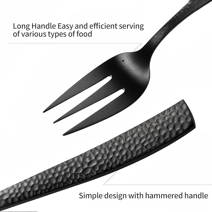 Silverware 45-Piece Matte Black Hammered Flatware Set with Serving Utensils, Stainless Steel Thick Handle Matte Polished Cutlery Set for Wedding Hotel Restaurant, Service for 8-Ruum Studio Home