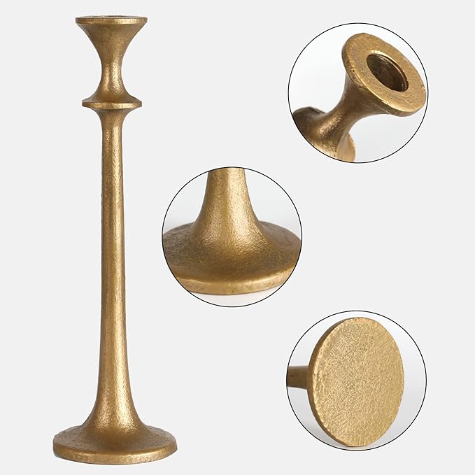 Iron Taper Candle Holder - Set of 3 Decorative Candle Stand - Candlestick Holder for Wedding, Dinning, Party - Antique Brass-Ruum Studio Home