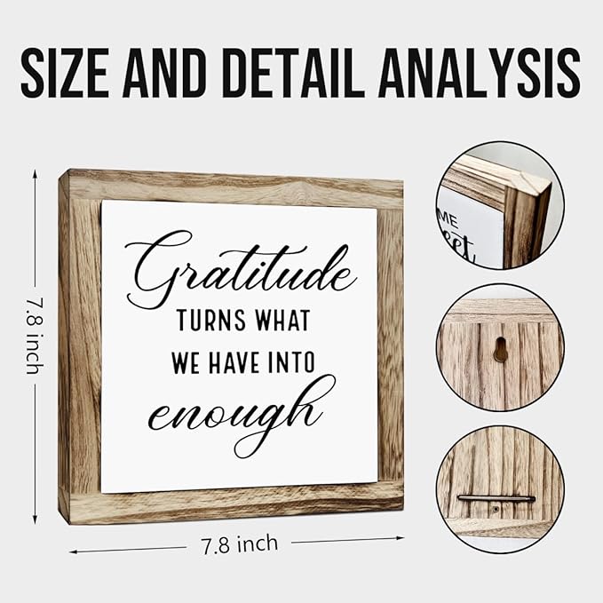 Rustic Wood Sign, Gratitude Turns What We Have Into Enough Sign, Wooden Plaques Table Decor, Inspirational Desk Decorate, Home Office Decor, Thankful Quote Signs, Small Wooden Box Signs-Ruum Studio Home