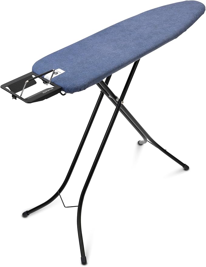 Brabantia Size A Compact Small Ironing Board (43x12 in) 7 Height Options, Adjustable Steam Iron Rest Holder (Denim Blue) Non-Slip Feet, Anti-Collapse Child Locks-Ruum Studio Home