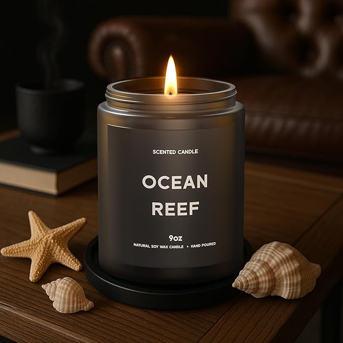 Ocean Reef Candle, 9oz Scented Candle for Men, Scented Candles for Home, Gifts for Men, Personalized Blessing Minimalist Men's Gifts-Ruum Studio Home