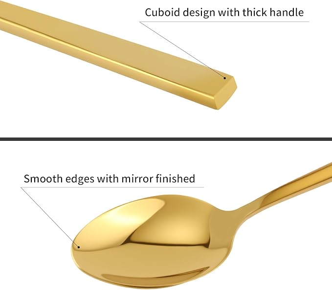 Stainless Steel Flatware Set Hand Forged 18/10 Silverware Set Cutlery Set Gold Cuboid Handle Mirror Finished 20 Pieces Service for 4-Ruum Studio Home