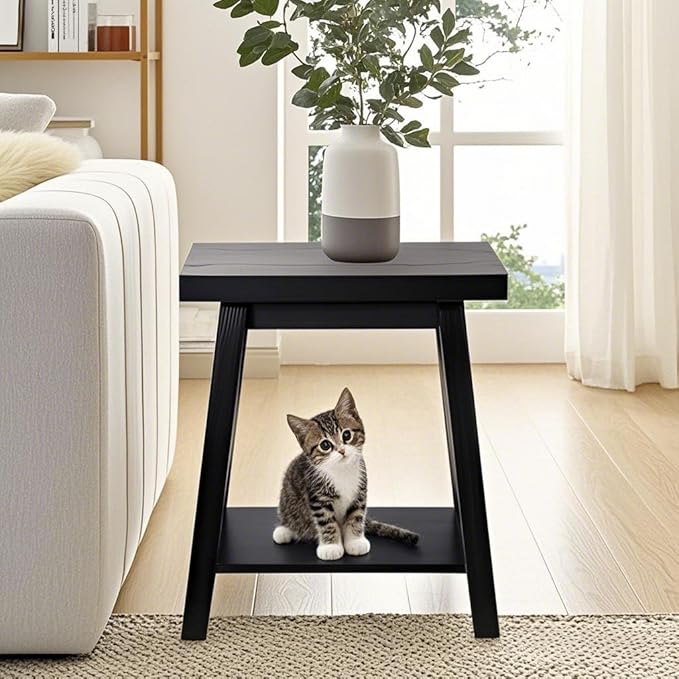 Black End Table, 2-Tier End Tables Living Room, Wood Side Table, Modern Side Table-Ruum Studio Home