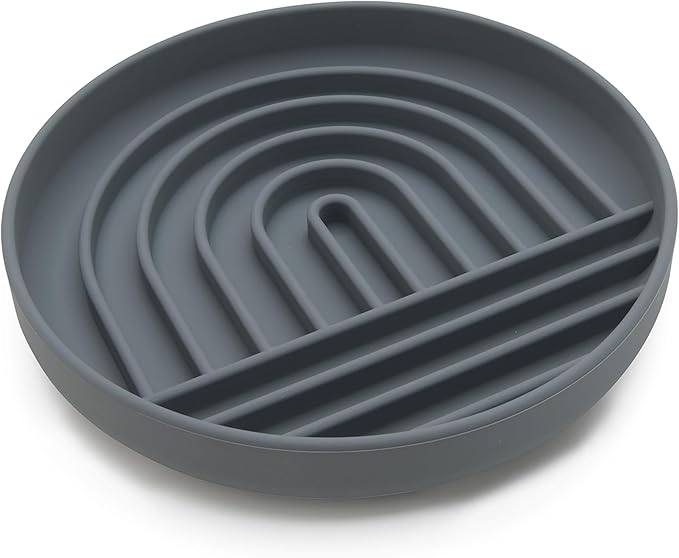 The Slowdown Bowl Silicone Slow Feeder for Cats & Dogs, Slow Eating Mealtime Solution with Modern Lick Mat Design, Reduces Gulping, Fits 1 Cup 6” Across x 1.25” Tall, Small-Charcoal-Ruum Studio Home