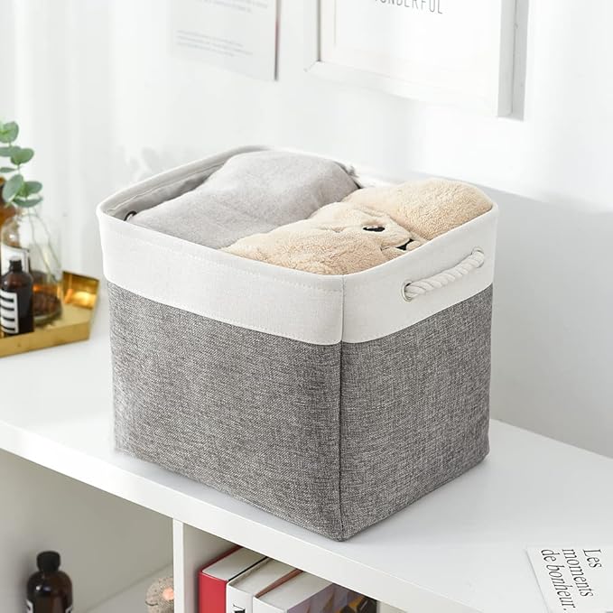 TcaFmac Organization and Storage Basket for Organizing - 16x12x12 inch Large 2 Pack Collapsible Storage Bins for Shelves, Fabric Storage Cubes for Box Closet Cloth Toy Books Kids (White & Grey)-Ruum Studio Home