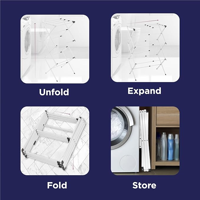 BLACK+DECKER 3 Tier Expandable Collapsing Foldable Laundry Rack for Air Drying Clothing, Space Saving Heavy Duty Lightweight Metal Drying Rack(White)-Ruum Studio Home