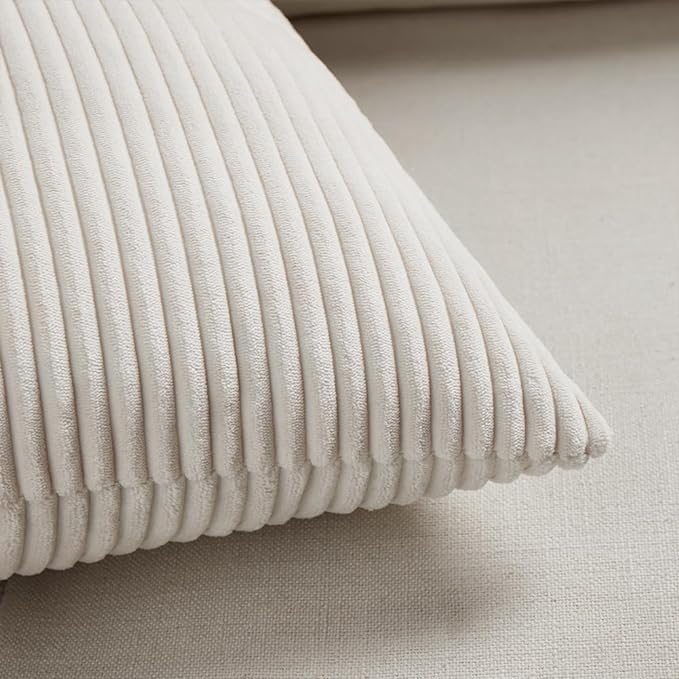 Fancy Homi 2 Packs Cream Long Lumbar Decorative Throw Pillow Covers 12x24 Inch for Couch Bed Sofa, Rustic Farmhouse Boho Home Decor, Soft Striped Corduroy Rectangle Accent Cushion Case 30x60 cm-Ruum Studio Home