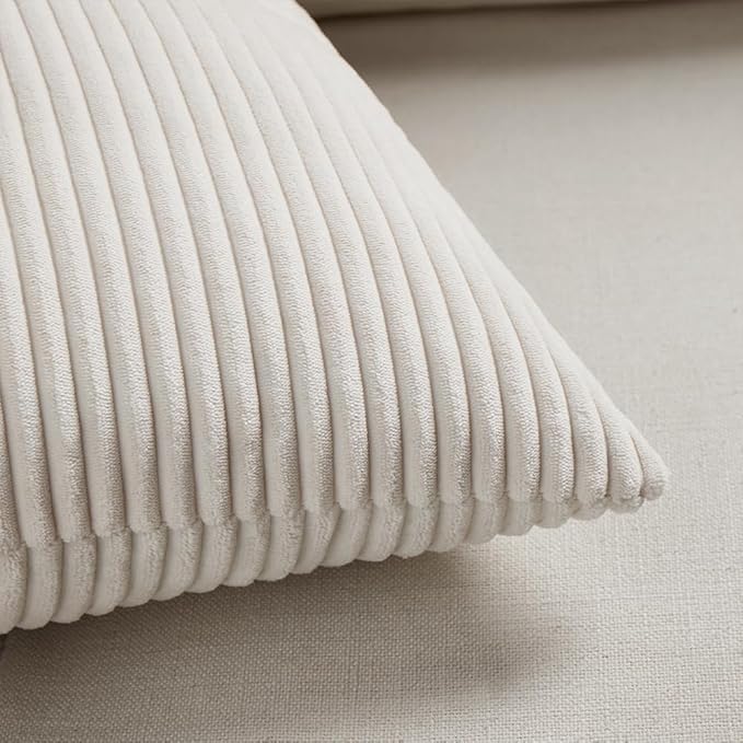 Fancy Homi 2 Packs Cream Lumbar Decorative Throw Pillow Covers 16x28 Inch for Living Room Couch Bed Sofa, Rustic Farmhouse Boho Home Decor, Soft Striped Corduroy Rectangle Accent Cushion Case 40x70 cm-Ruum Studio Home
