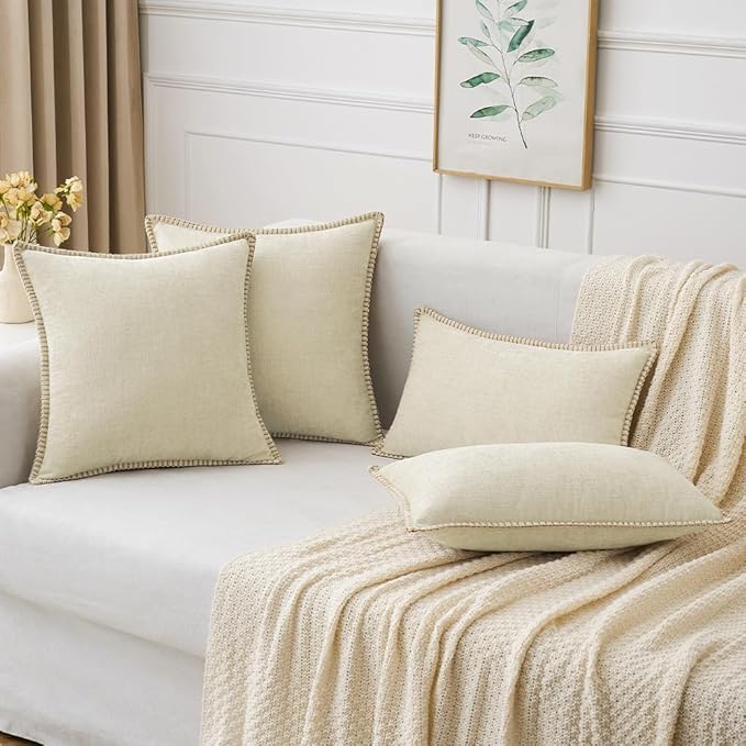 MIULEE Pack of 2 Christmas Pillow Covers 12x20 Inch Cream White Farmhouse Decorative Throw Pillow Covers with Stitched Edge Soft Chenille Solid Dyed Couch Pillow Covers for Sofa Bed Living Room-Ruum Studio Home
