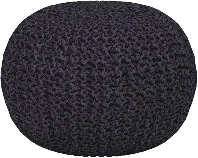 BIRDROCK HOME Round Pouf Ottoman | Cotton Braided Foot Stool with Bean Bag Filling | Boho Foot Rest for Living Room & Bedroom | Compact & Comfortable Seating, Lightweight & Soft | Charcoal-Ruum Studio Home