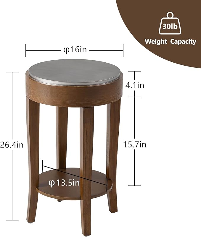 COSIEST Round End Table, 2-Tier Classic Brown Side Table, Farmhouse Wood Accent Table with Storage Shelf for Living Room, Bedroom, Office, Distressed Glaze Finish-Ruum Studio Home