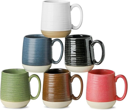 Hasense Porcelain Coffee Mugs Set of 6, 15 Ounce Large Ceramic Coffee Cups Set with Handle for Latte, Tea, Cocoa and Hot Chocolate, Colorful Coffee Mugs for Men and Women, Microwave Safe-Ruum Studio Home