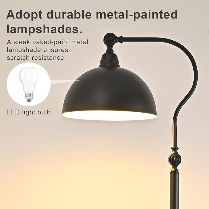 Bright Reading Floor Lamp with Remote Control and Bluetooth Dimming,Rustic Vintage Living Room Bedroom Bedside Office Study Library Adjustable Black Standing Warm Lights, Mid Century Modern Home Decor-Ruum Studio Home