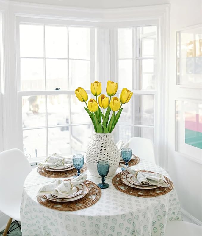 Artificial Tulips Flowers – 24" Long Stem Faux Tulips, 7PCS Real Touch Fake Yellow Tulip for Vase, Farmhouse, Kitchen, Spring & Wedding Home Decor-Ruum Studio Home