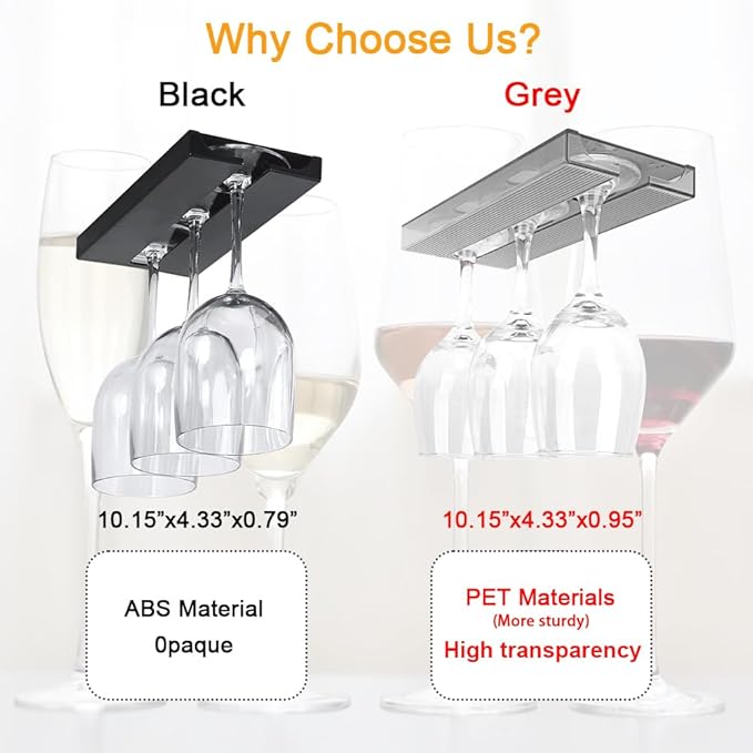 4 Pcs Wine Glass Holder Under Cabinet,Plastic Stemware Rack Punch-free Hanger Under Counter for Bar,Kitchen and Restaurant(Grey)-Ruum Studio Home