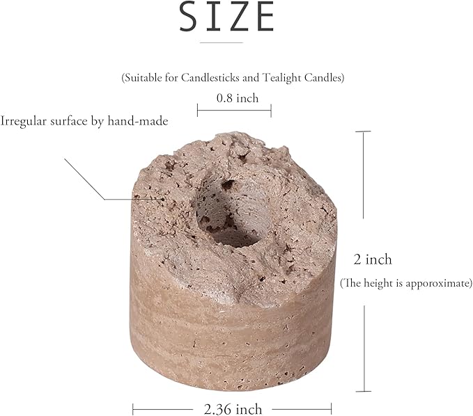 Travertine Candle Holder - Handmade Marble Candlestick Holder for Taper Candle - Vintage Small Stone Candle Sticks Holder Decor for Table Centerpieces, Wedding, Party, Fits 3/4 Inch Thick Candle-Ruum Studio Home