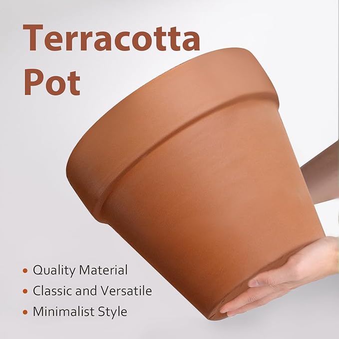 INGOFIN Terracotta Pot with Saucer - 10 Inch Ceramic Clay Pot for Plants with Drainage Hole, Large Terra Cotta Flower Planter with Tray for Indoor Outdoor Plants-Ruum Studio Home