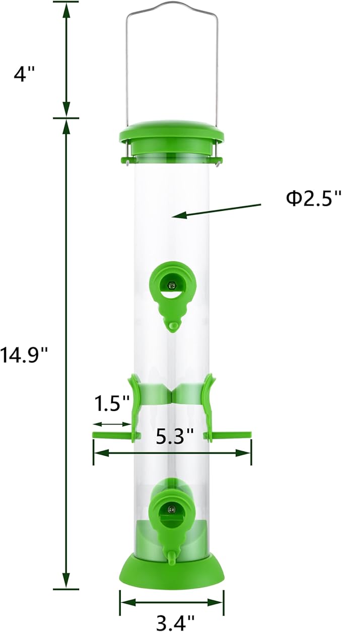 Bird Feeder Premium Hard Plastic for Wild Bird Feeders for Outdoors, Tube Bird Feeders for Outdoors Hanging,14 Inch 6 Port Lawn,Pack of 1-Ruum Studio Home