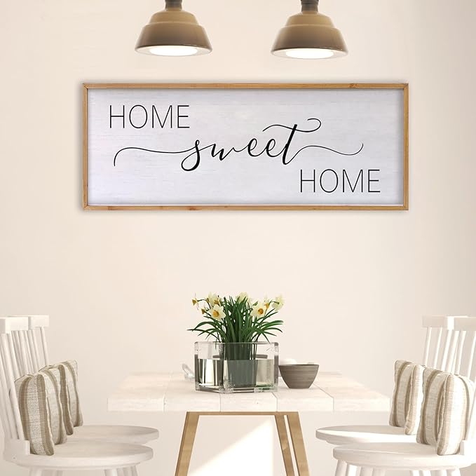 Home Sweet Home Sign Wall Decor 40"x15" Above Bed Living Room Large Wooden Framed Family Plaques Art (Wood)-Ruum Studio Home